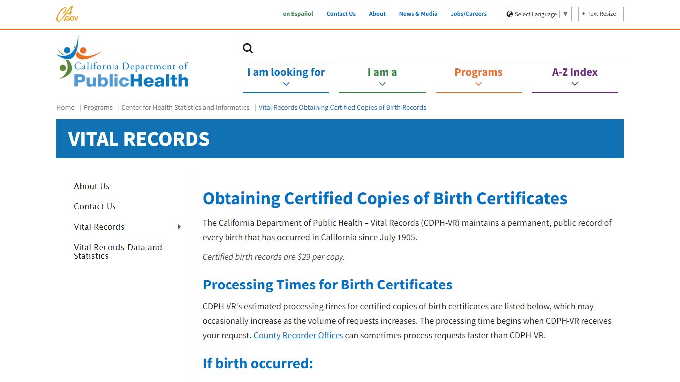 Vital Records Obtaining Certified Copies of Birth Records - California